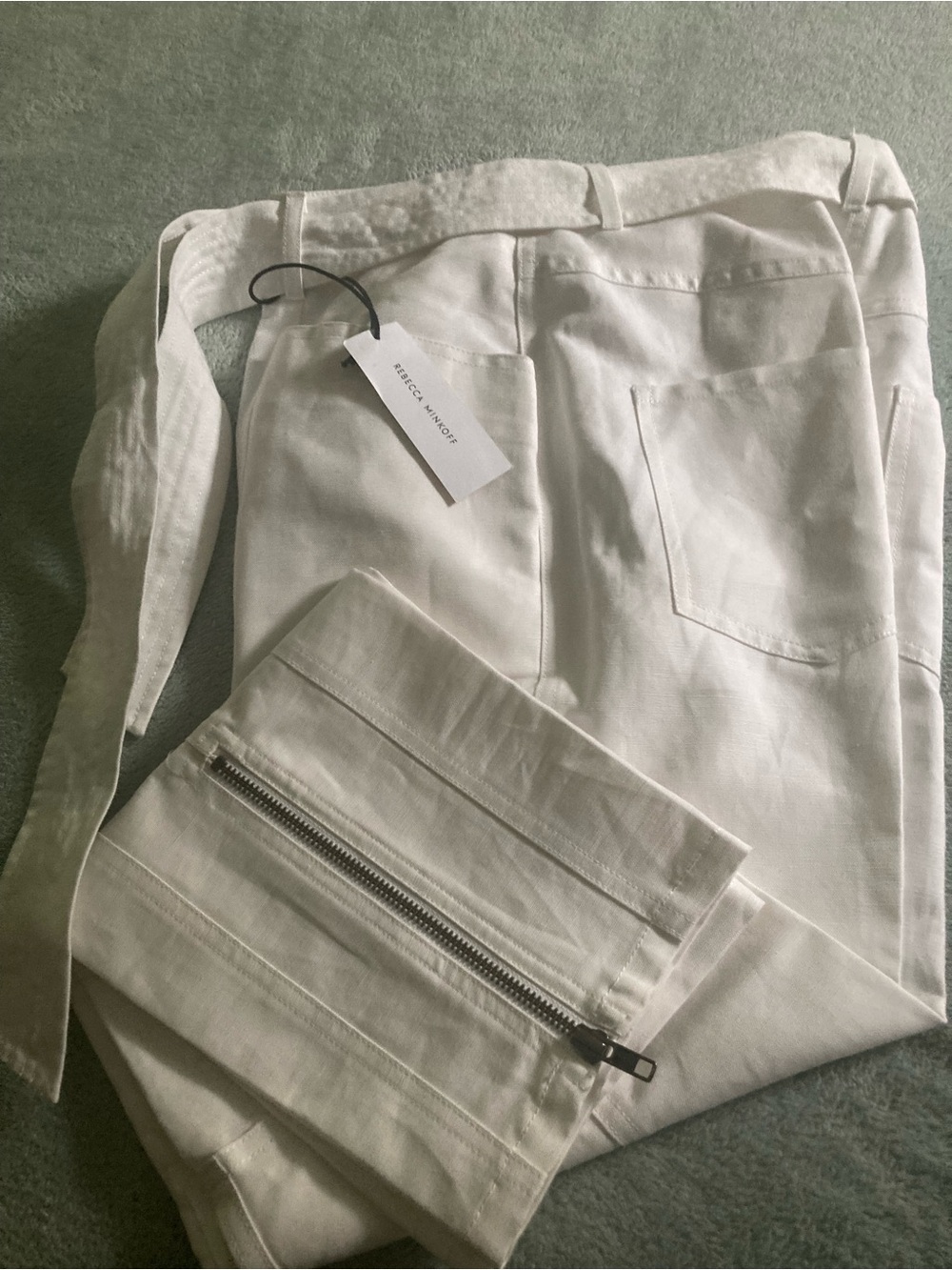 Rebecca Minkoff White Linen-Blend Women Chinos with Ankle Zip